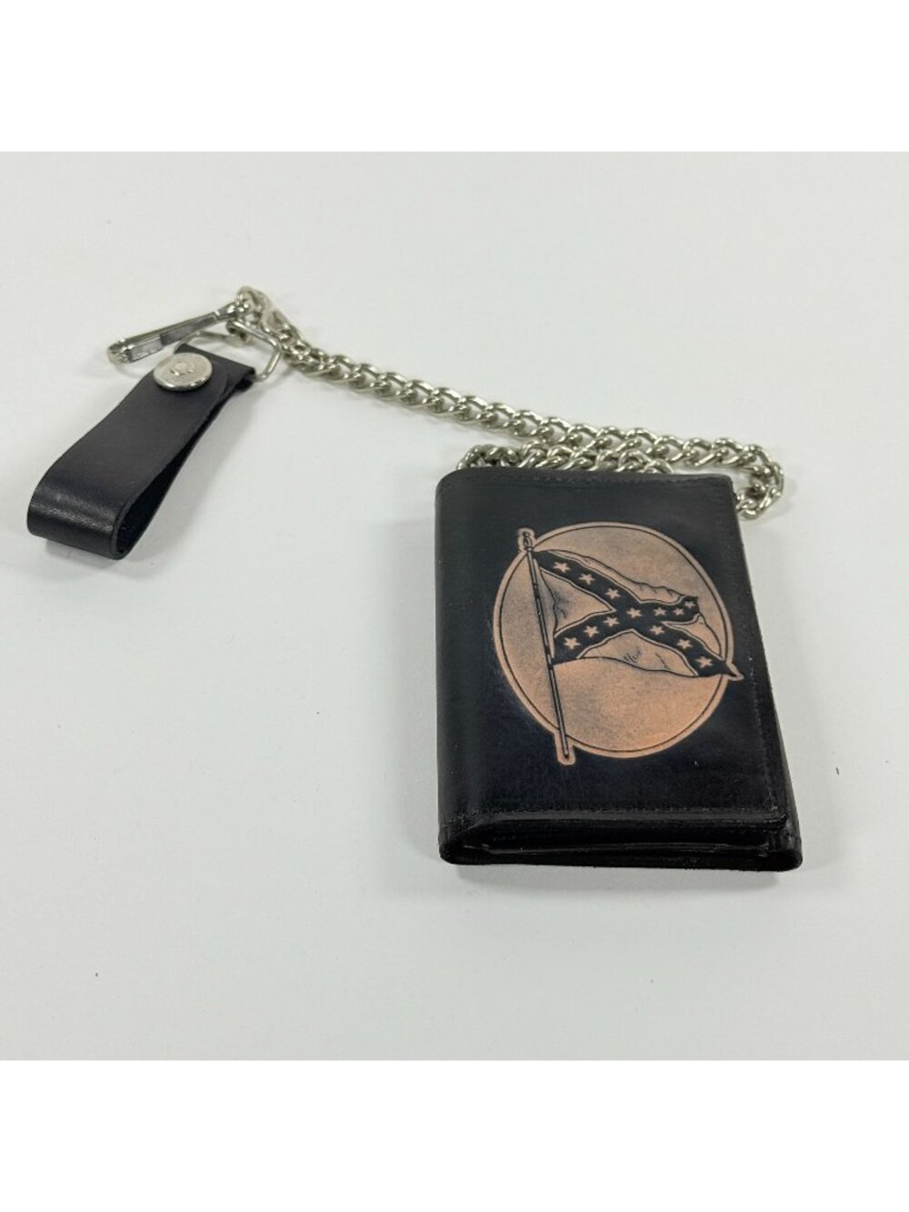 LeBaron Branding Southern Flag Black Leather Chain Wallet Trifold Original Box